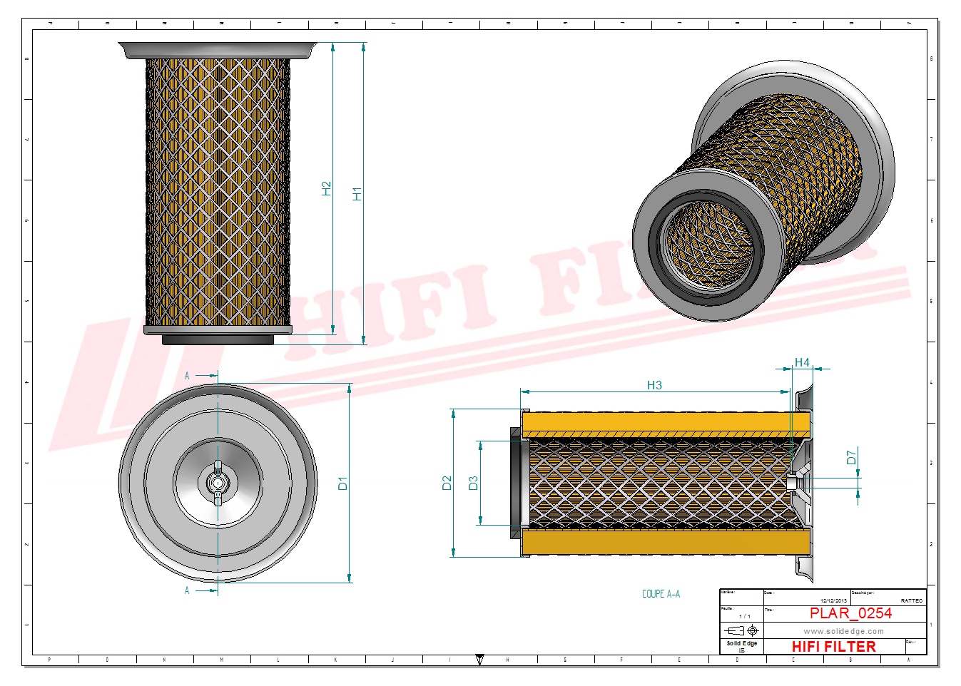 Schema tecnico Filtro aria