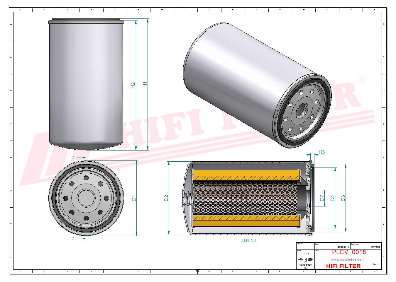 Schema tecnico Filtro carburante K117950N50 per trattori e macchine agricole