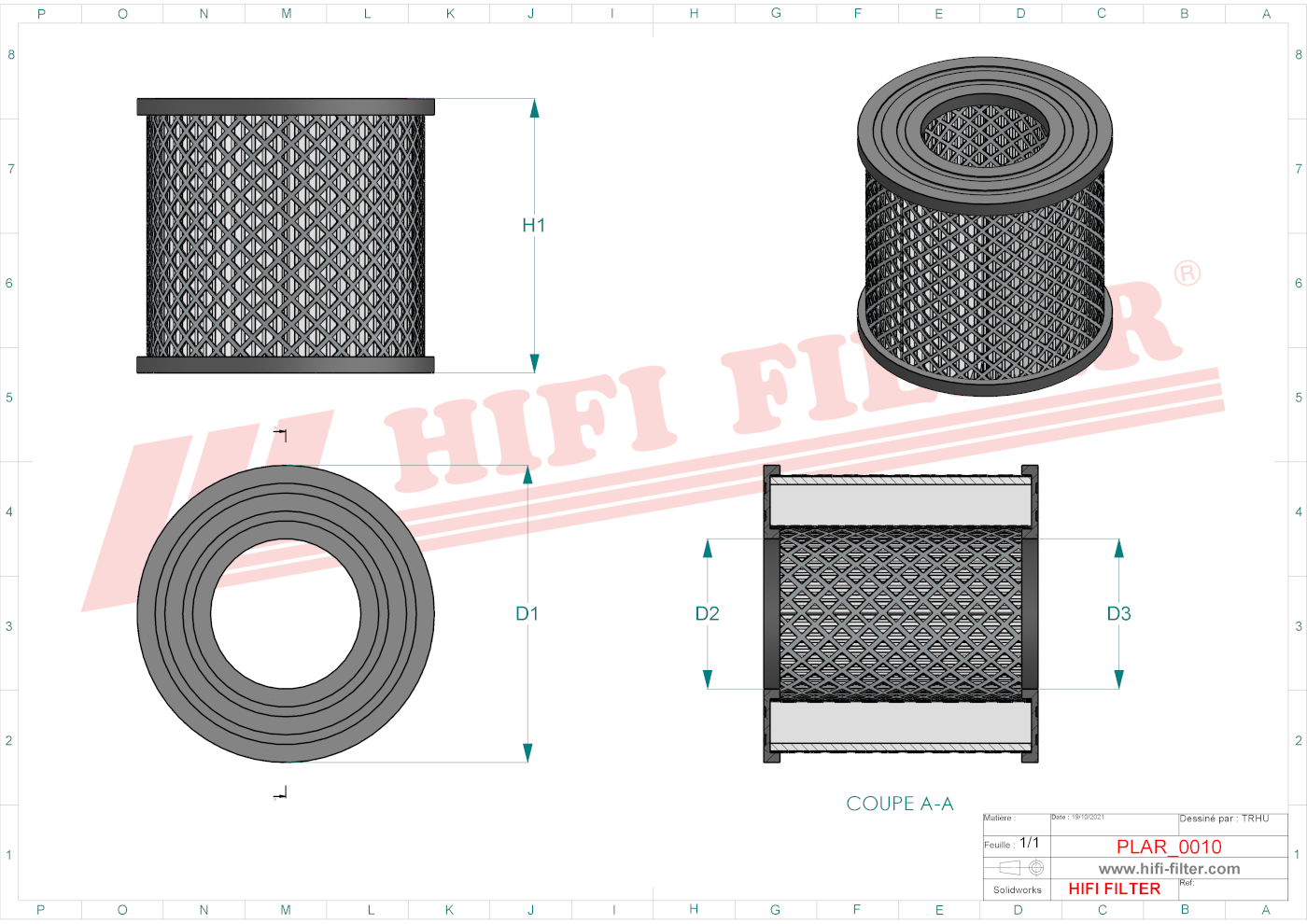 Schema tecnico Filtro aria 017025000 per trattori e macchine agricole
