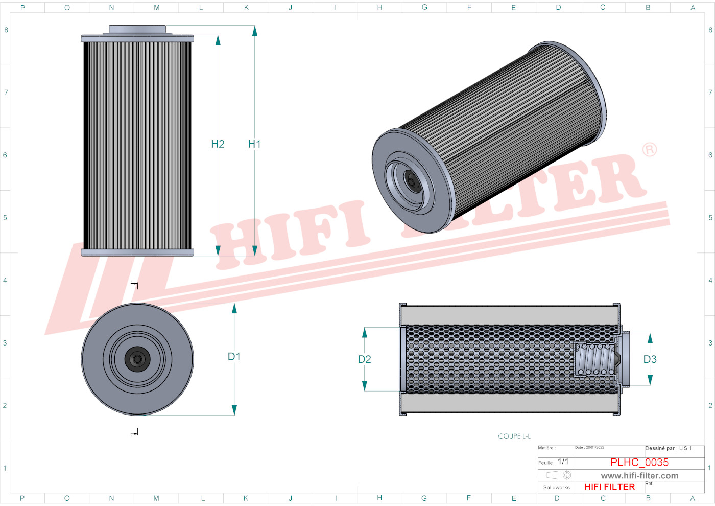 Schema tecnico Filtro idraulico CRE058 FS1 per trattori e macchine agricole