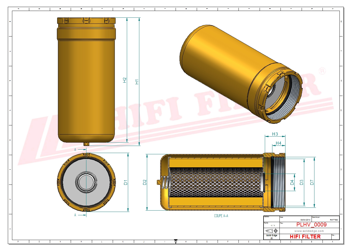 Schema tecnico Filtro olio