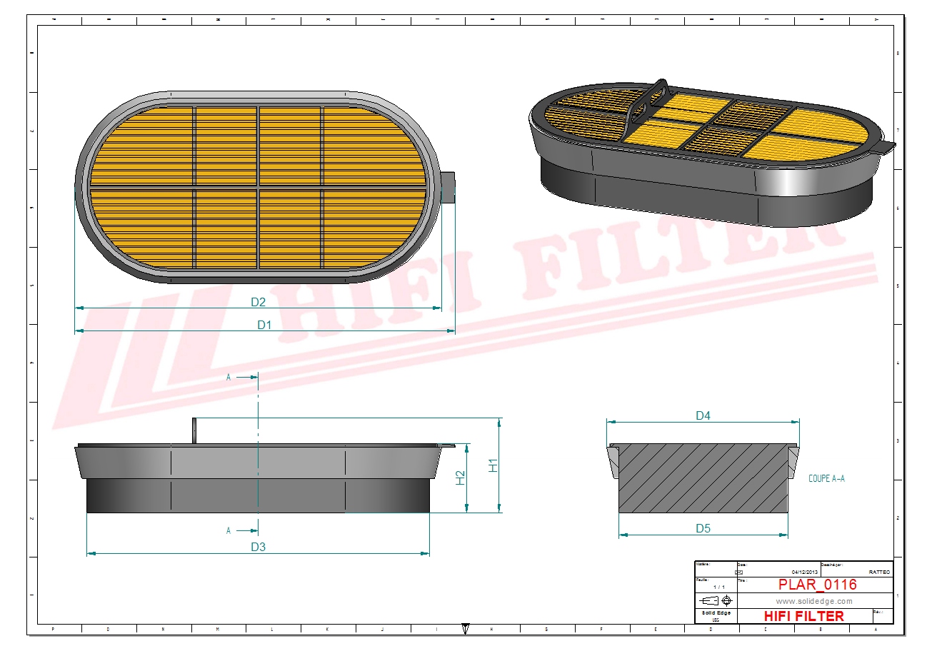 Schema tecnico Filtro aria 0011063350 per trattori e macchine agricole