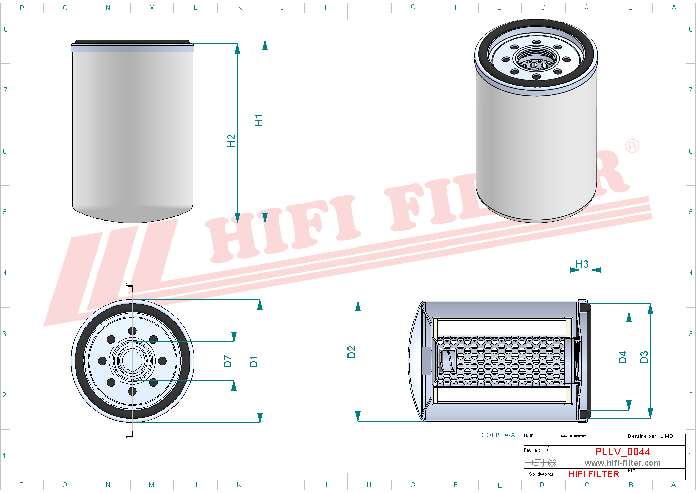 Schema tecnico Filtro olio 0B631-14-302 per trattori e macchine agricole