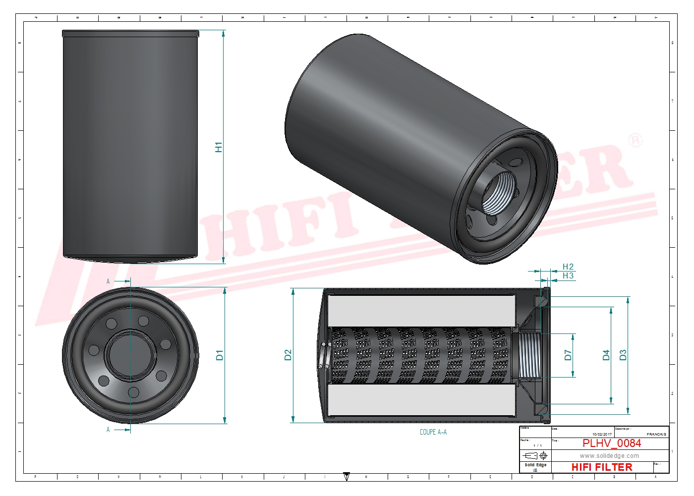 Schema tecnico Filtro idraulico AT105663 per trattori e macchine agricole