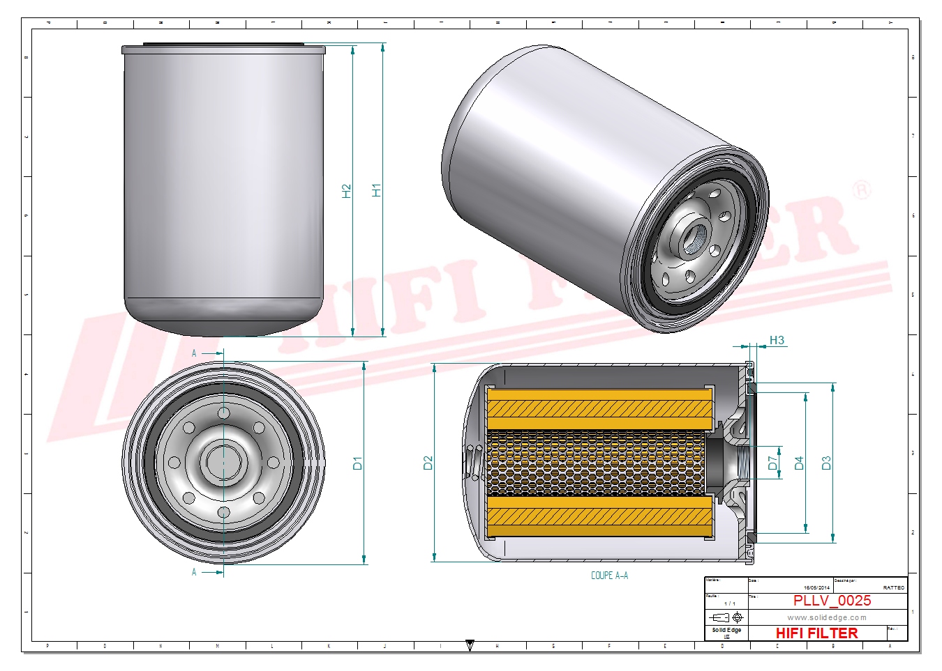 Schema tecnico Filtro olio 1663805C1 per trattori e macchine agricole