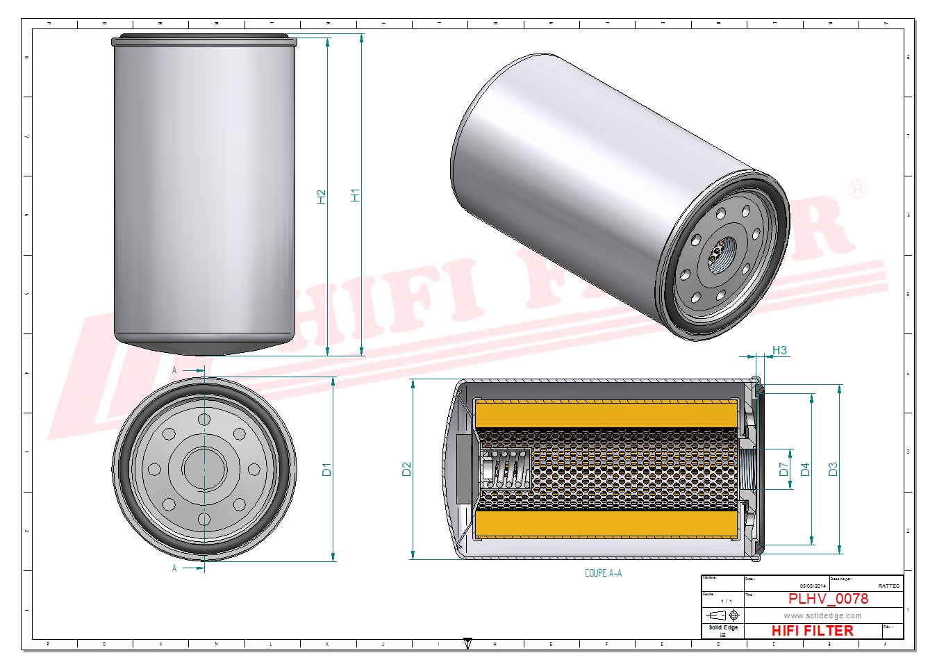 Schema tecnico Filtro idraulico WHS46374 per trattori e macchine agricole