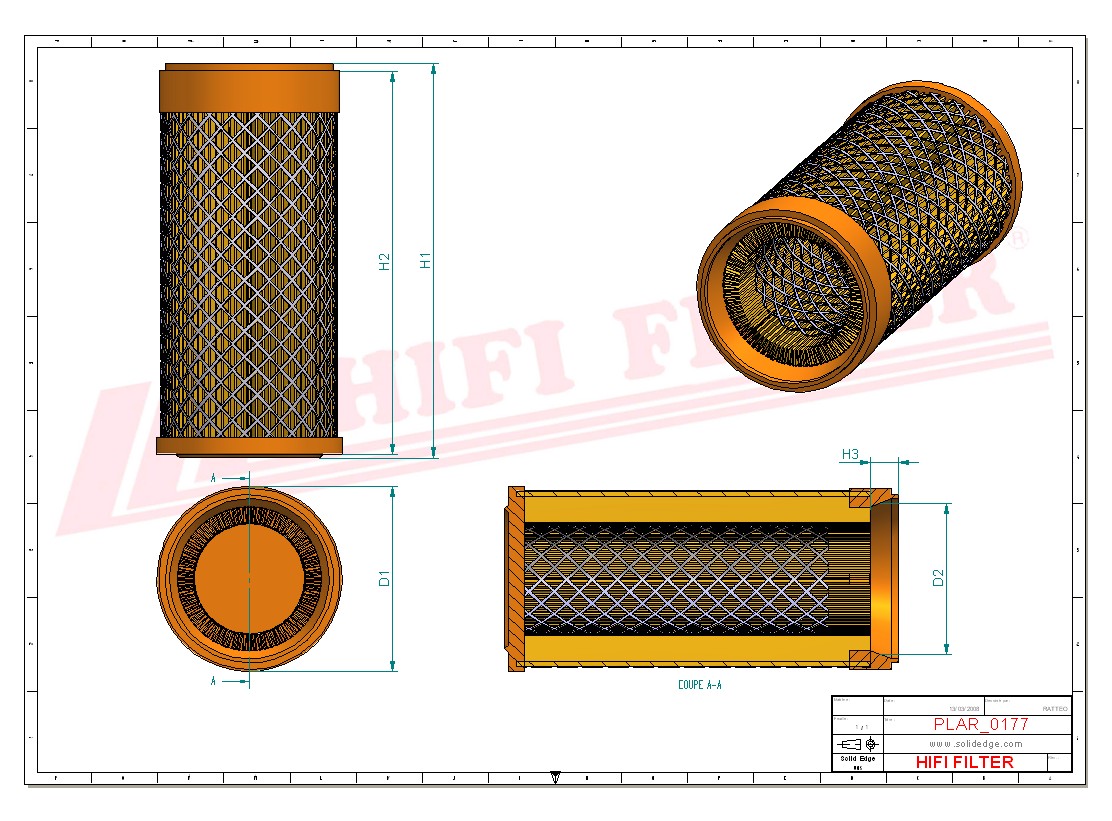 Schema tecnico Filtro aria C16013 per trattori e macchine agricole