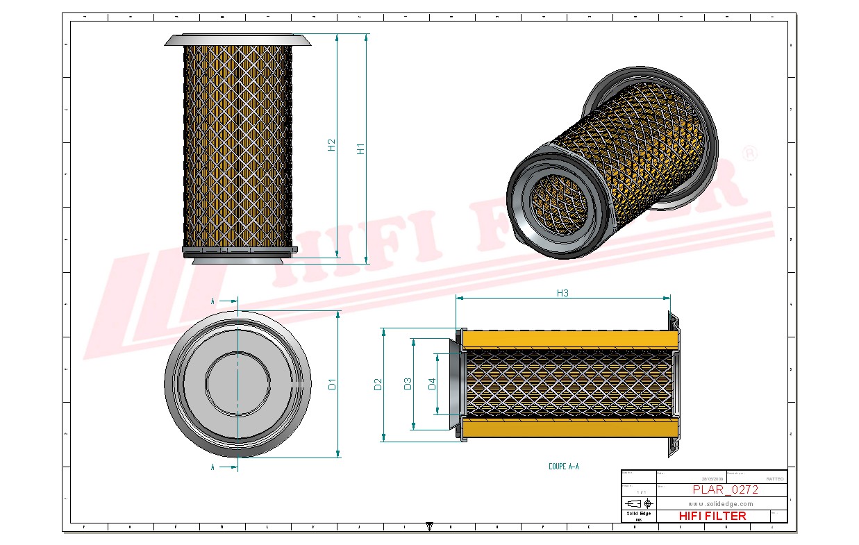 Schema tecnico Filtro aria C19498 per trattori e macchine agricole