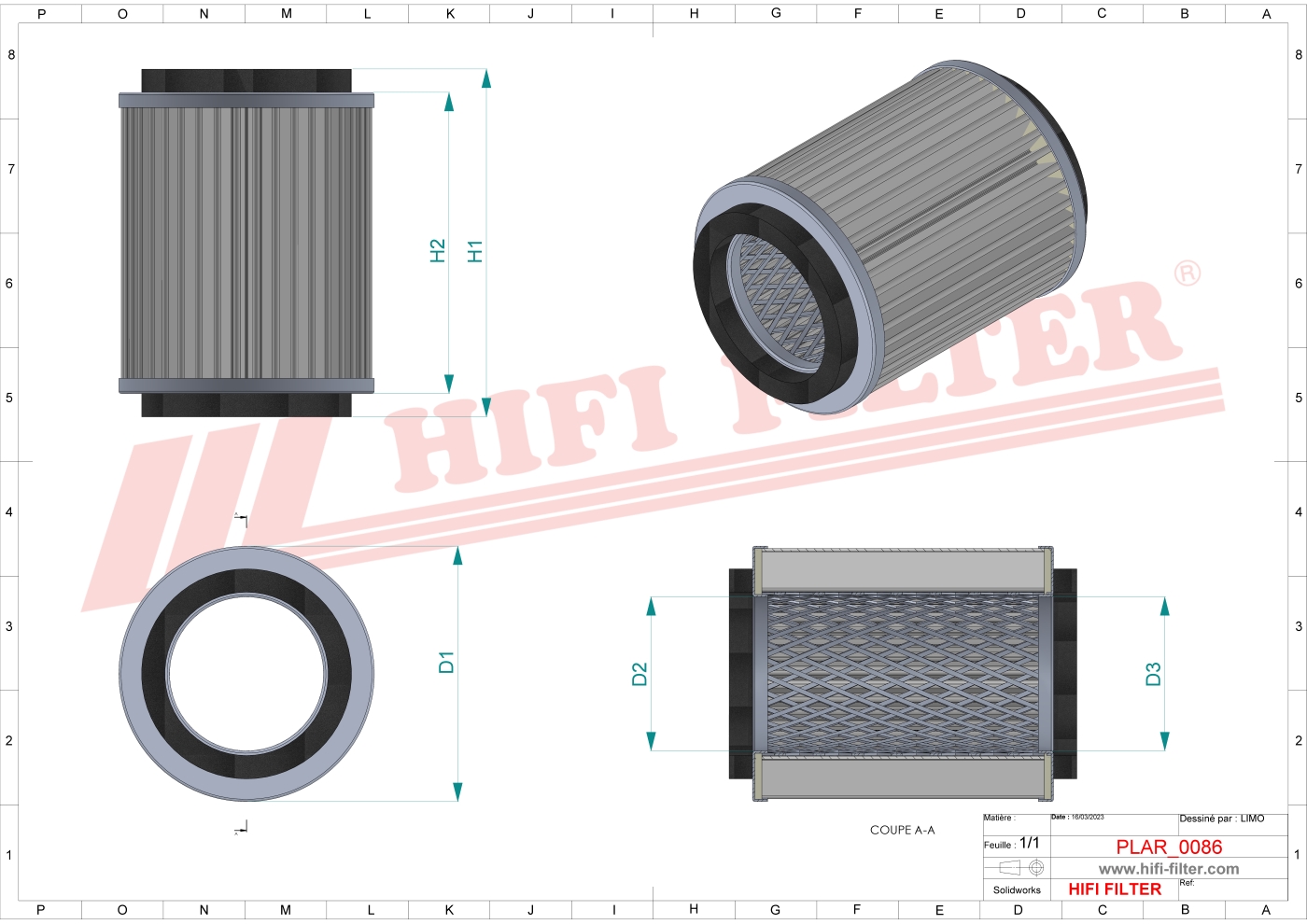 Schema tecnico Filtro aria MAT6832 per trattori e macchine agricole