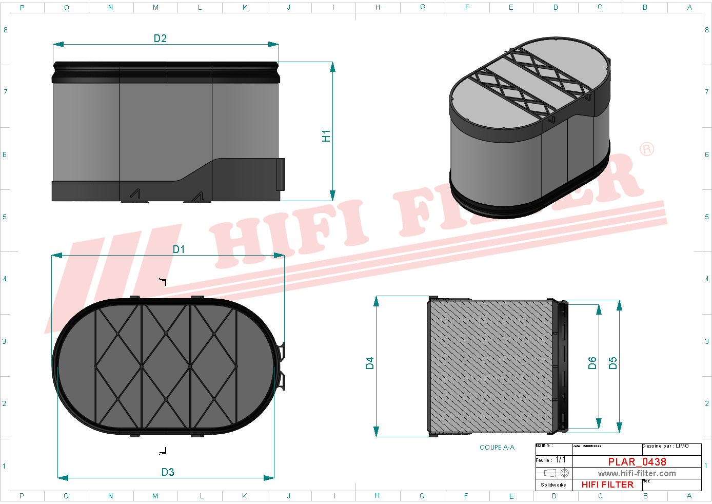 Schema tecnico Filtro aria 0040946304 per trattori e macchine agricole
