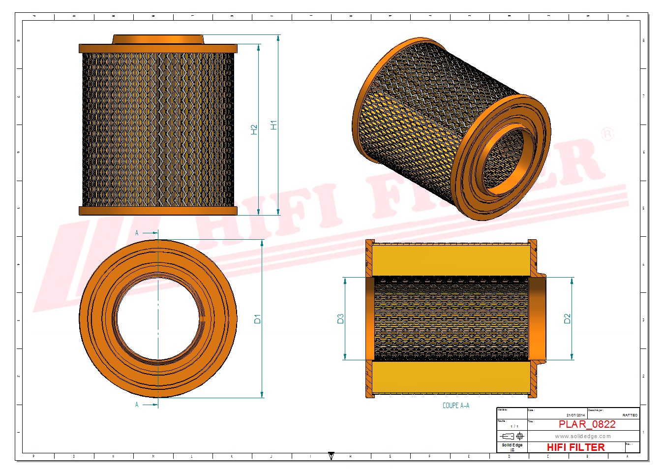 Schema tecnico Filtro aria