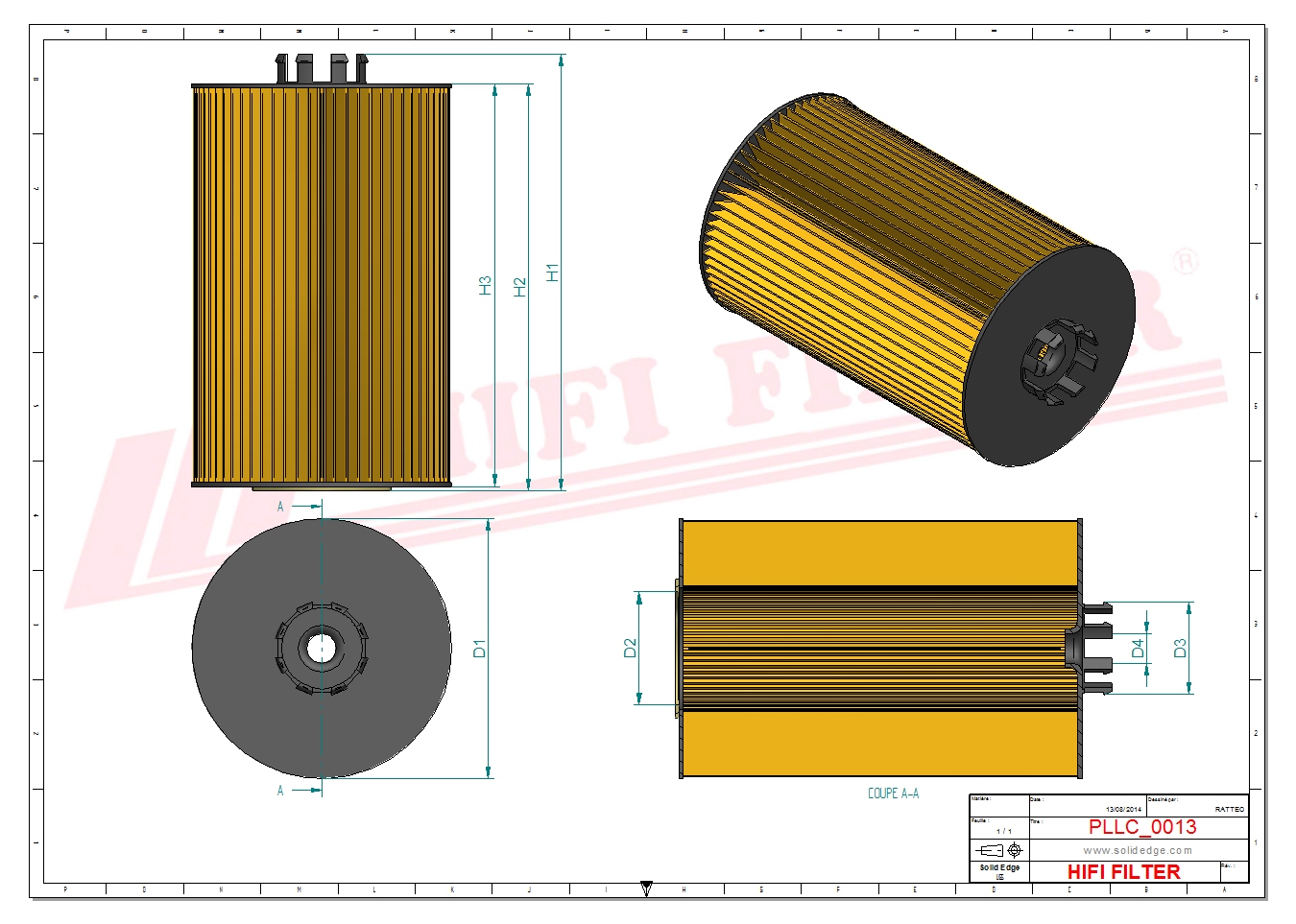 Schema tecnico Filtro olio 9239442094 per trattori e macchine agricole