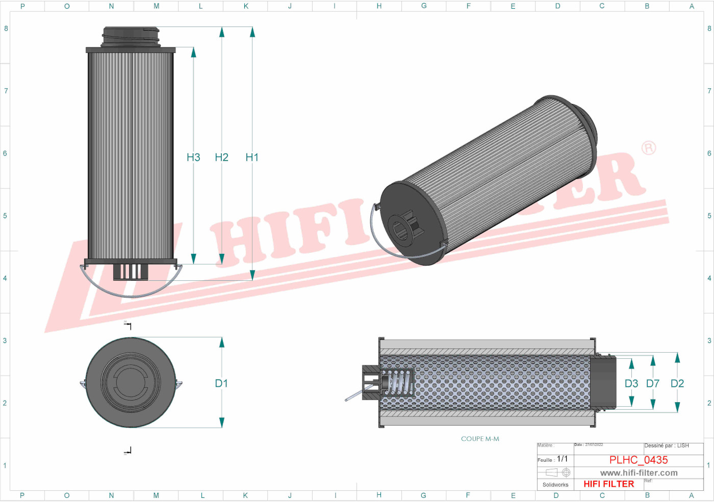 Schema tecnico Filtro idraulico 12220353 per trattori e macchine agricole