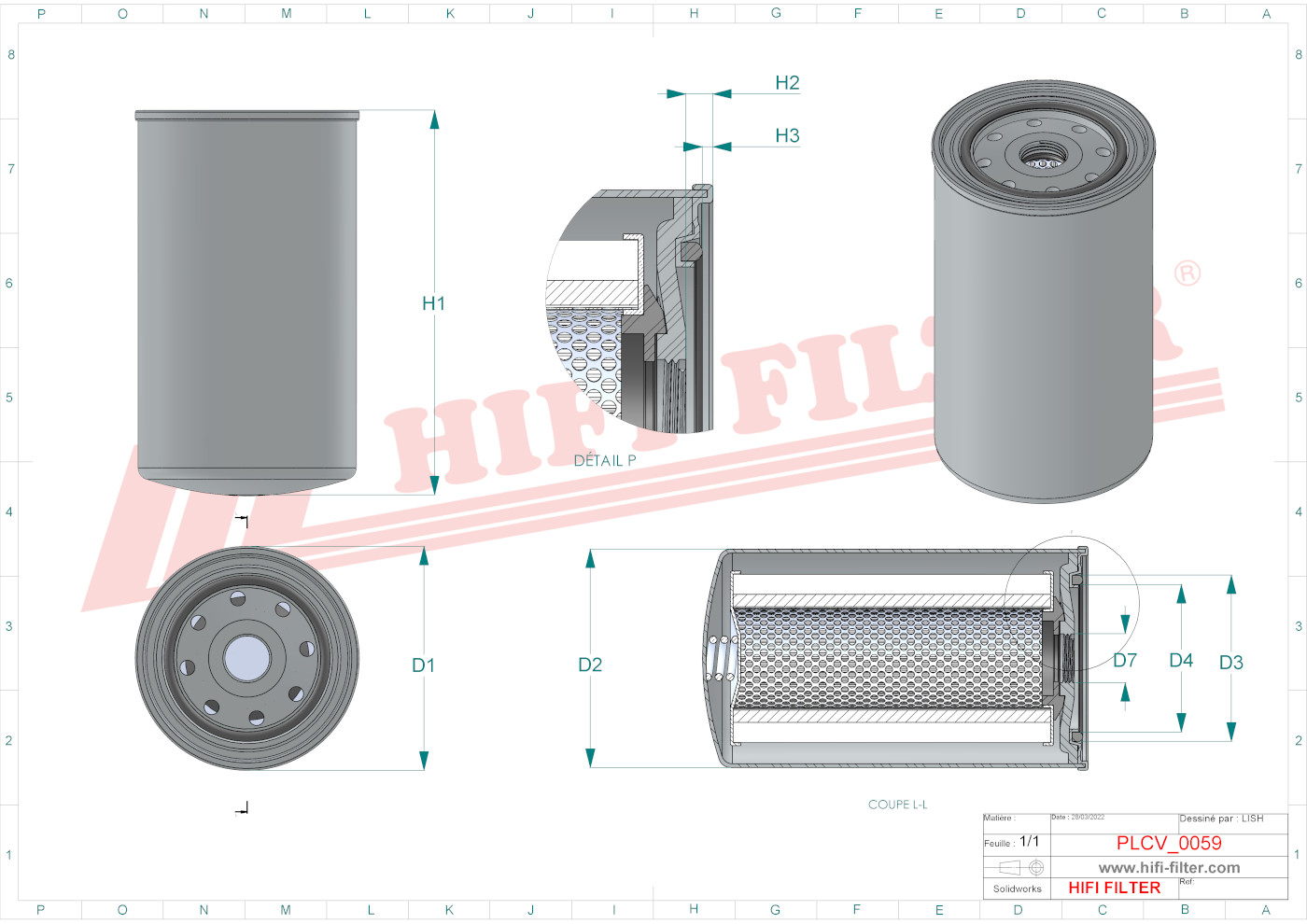 Schema tecnico Filtro carburante 16551-43040 per trattori e macchine agricole