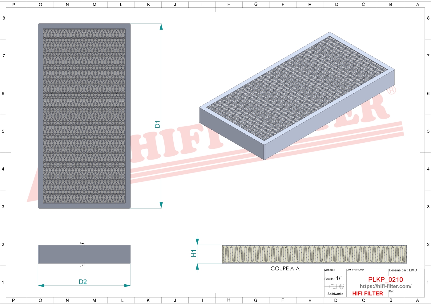 Schema tecnico Filtro abitacolo H14006-409 per trattori e macchine agricole