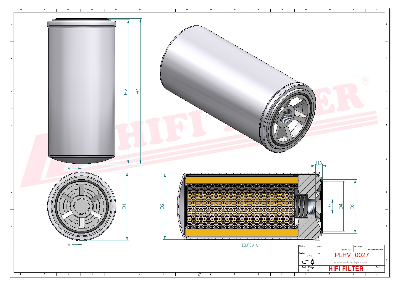 Schema tecnico Filtro olio