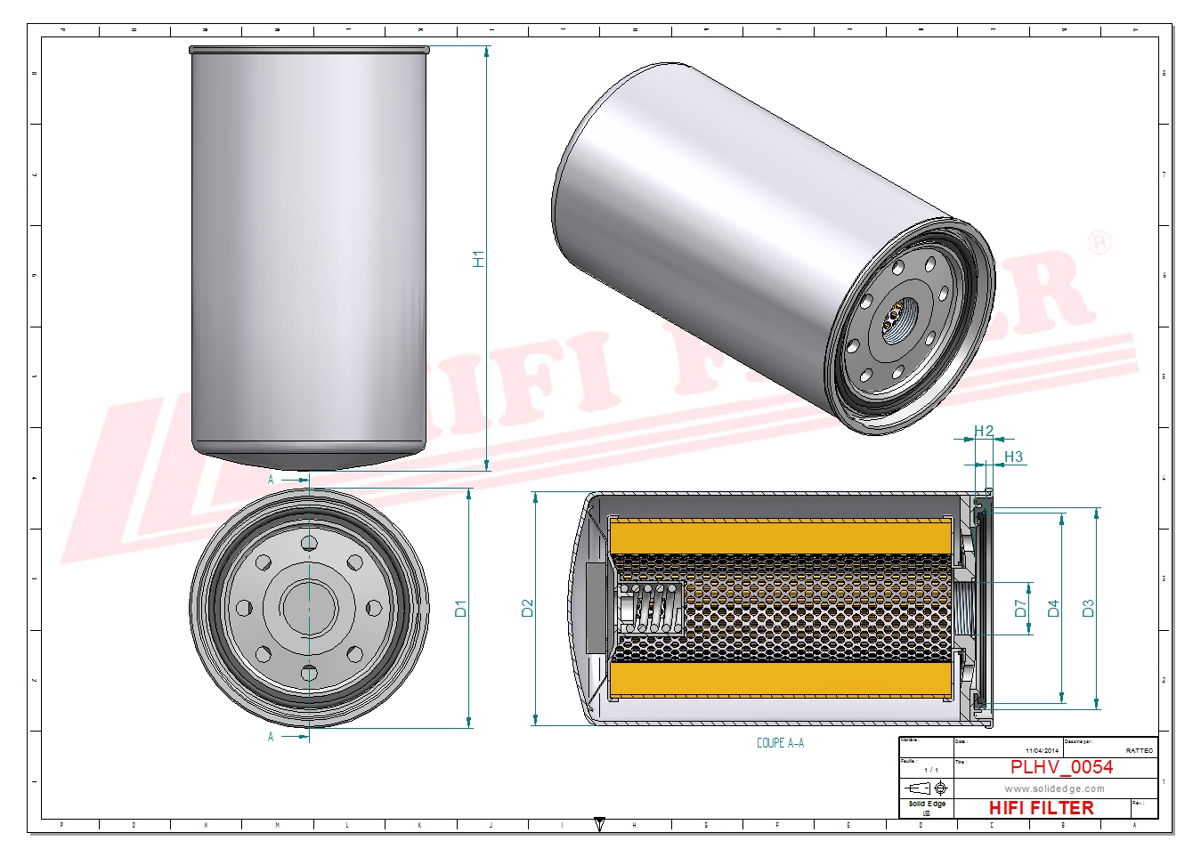 Schema tecnico Filtro olio