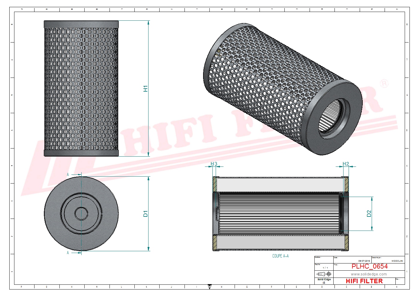 Schema tecnico Filtro idraulico P16-5251 per trattori e macchine agricole