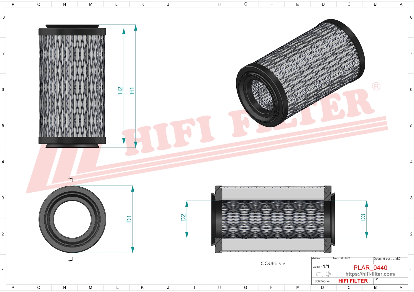 Schema tecnico Filtro aria 7210260000 per trattori e macchine agricole