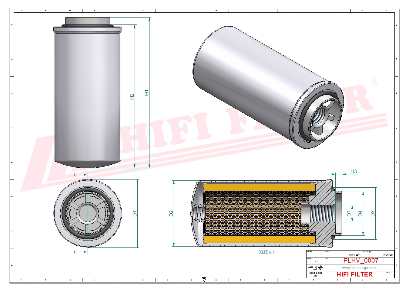 Schema tecnico Filtro idraulico 1816112 per trattori e macchine agricole