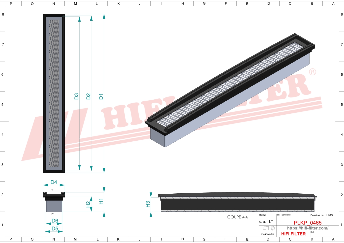 Schema tecnico Filtro abitacolo ai carboni attivi