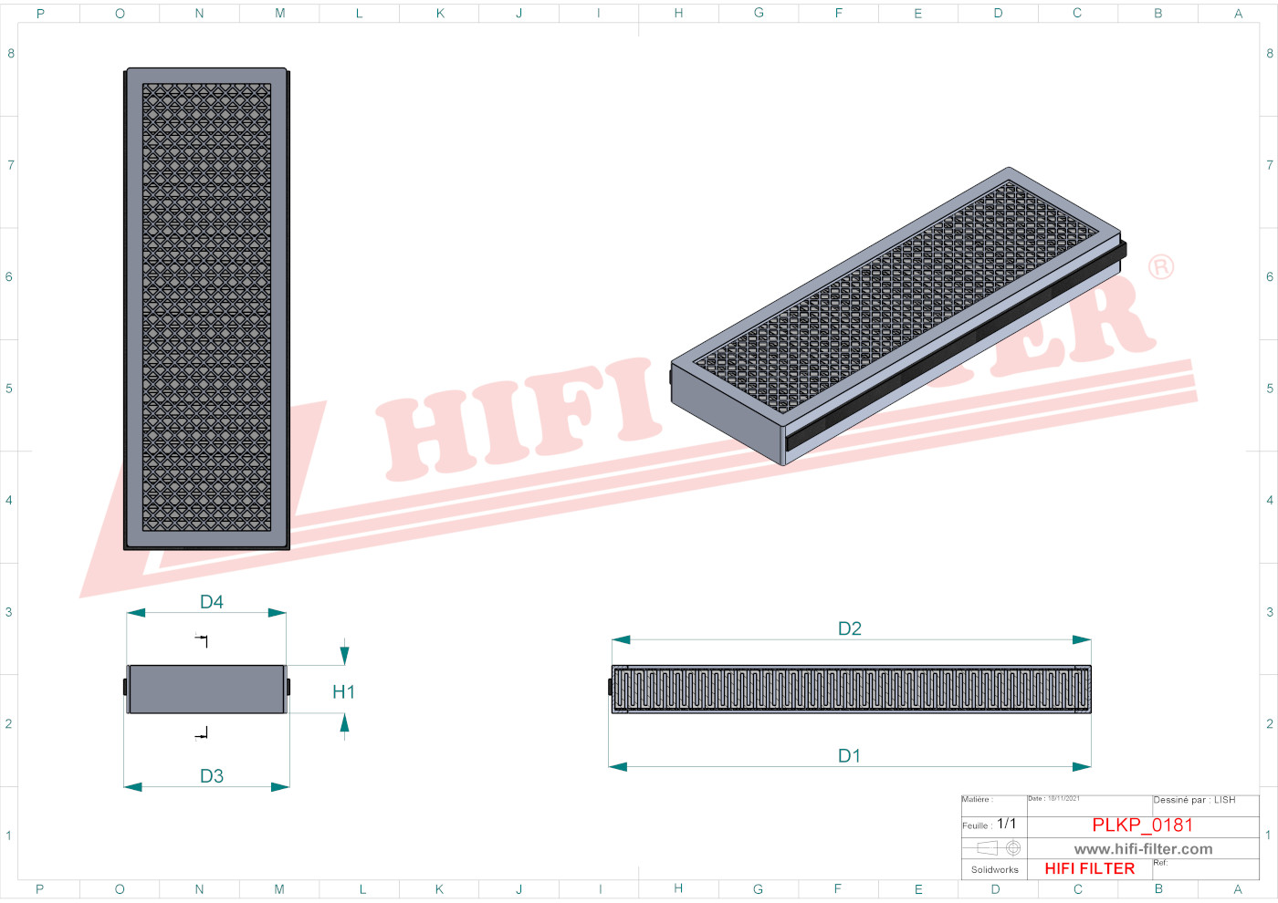 Schema tecnico Filtro abitacolo ai carboni attivi
