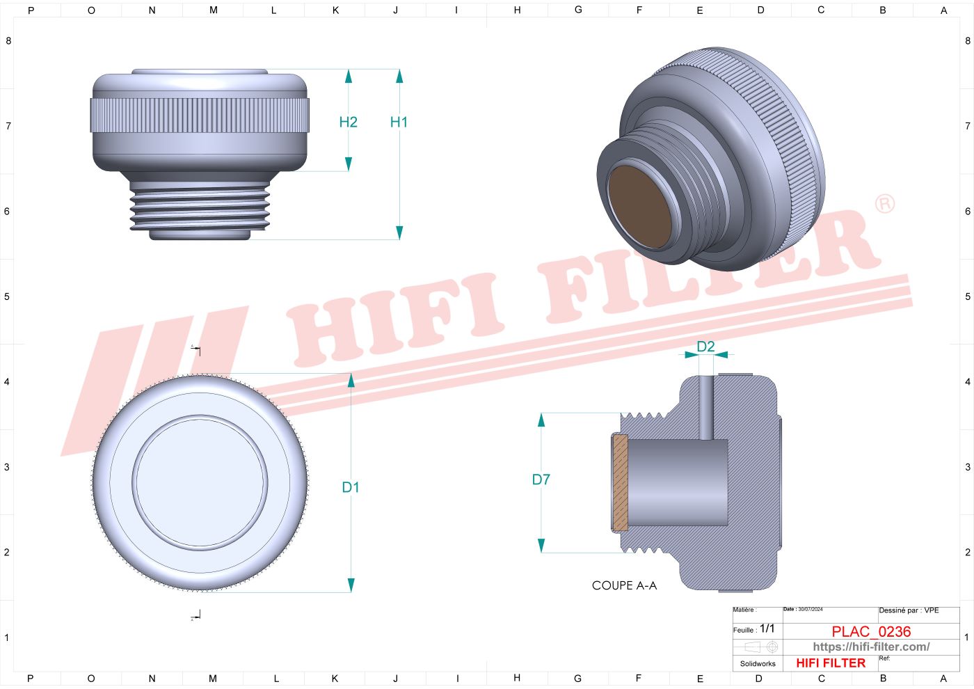 Schema tecnico Filtro aria