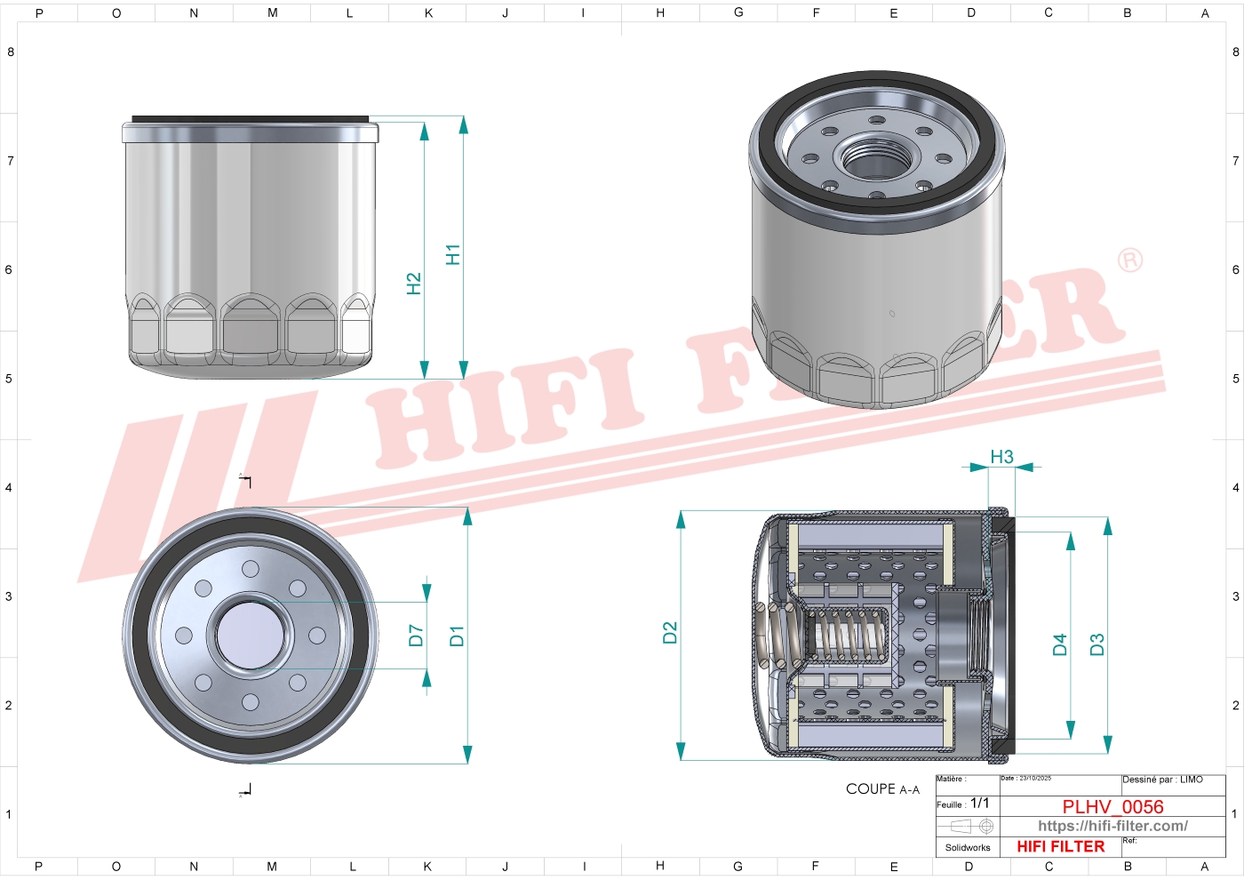 Schema tecnico Filtro olio