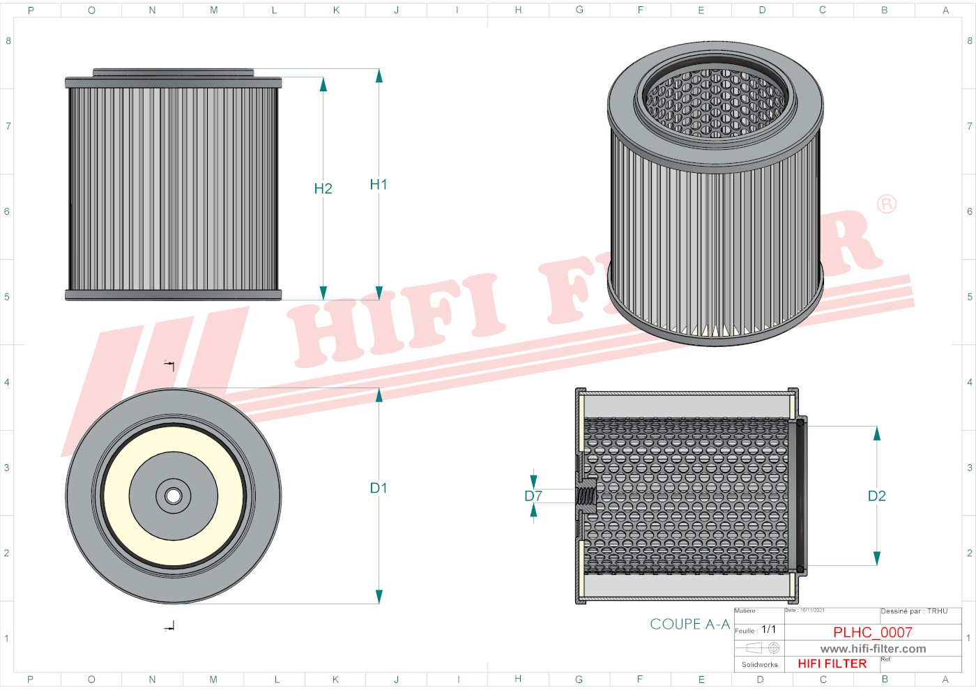Schema tecnico Filtro idraulico 72130531 per trattori e macchine agricole