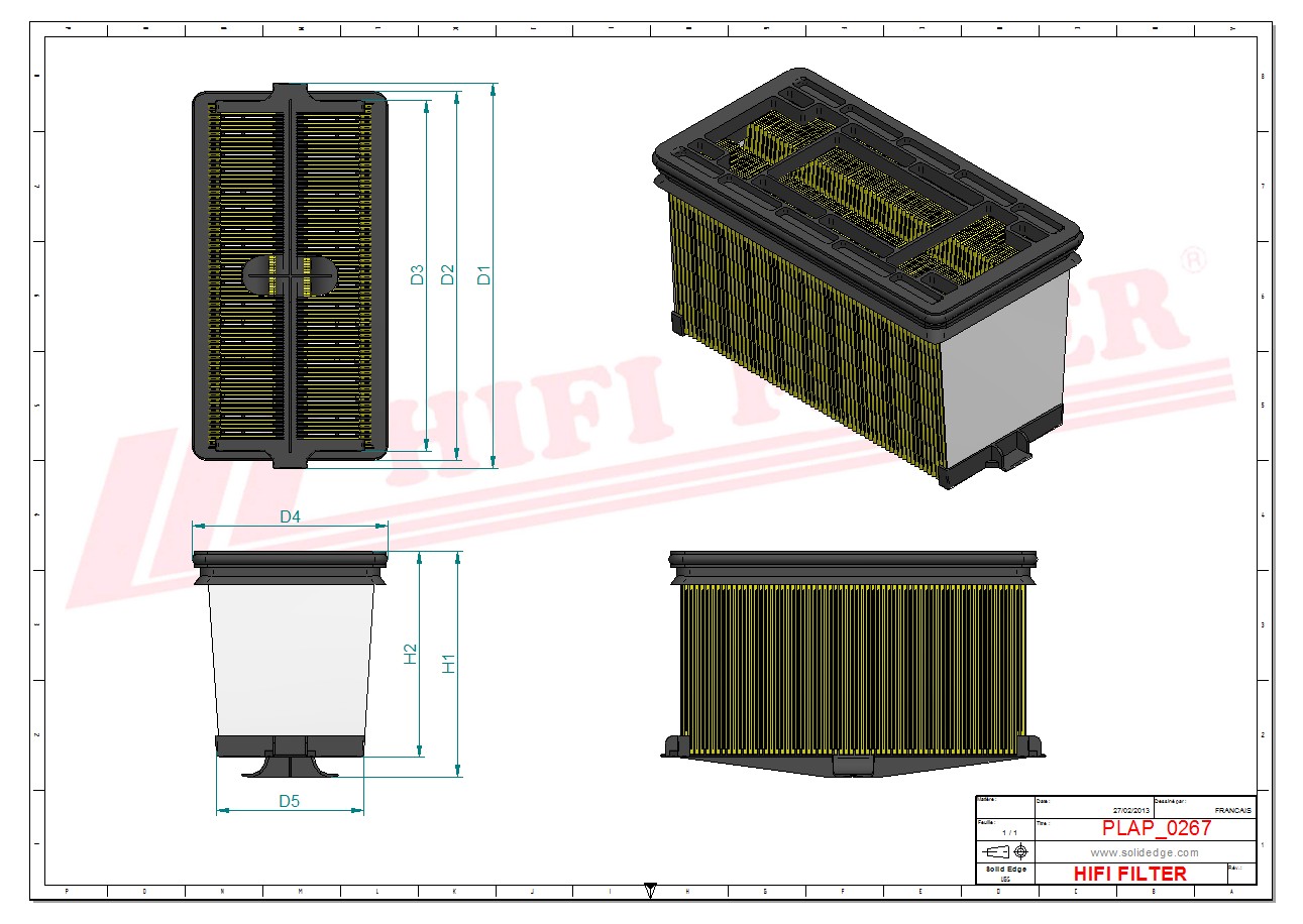 Schema tecnico Filtro aria DBA5307 per trattori e macchine agricole