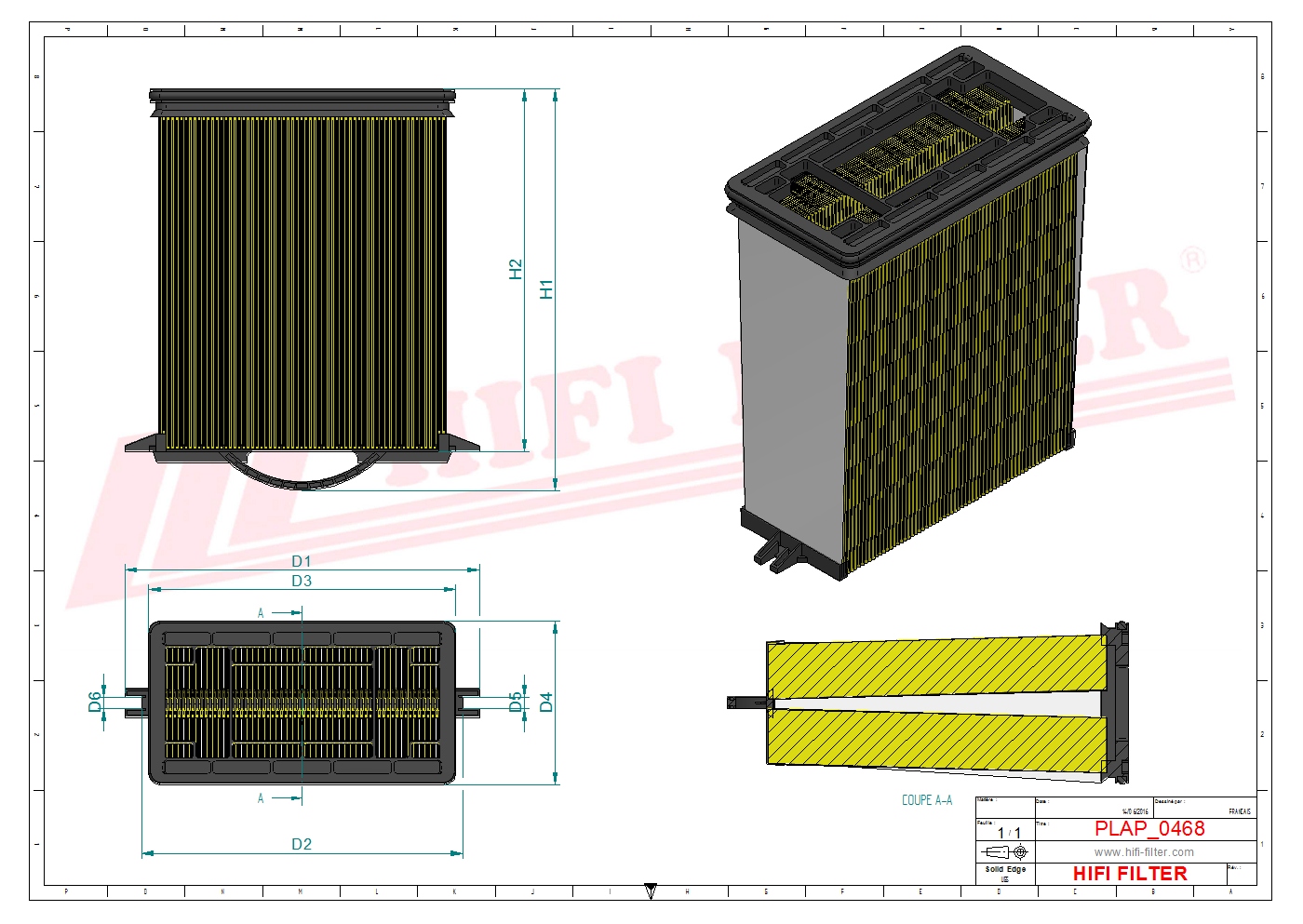 Schema tecnico Filtro aria PA31008 per trattori e macchine agricole