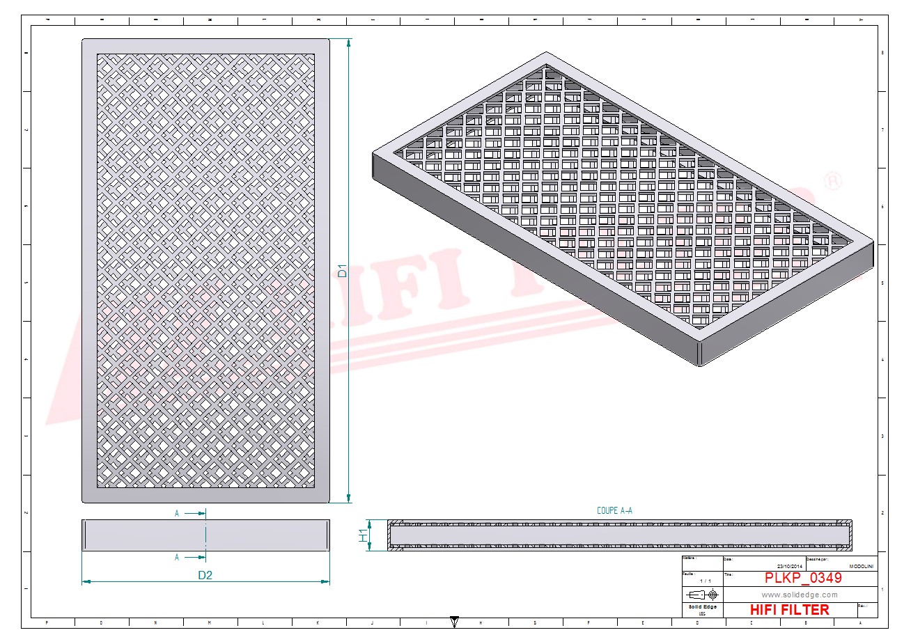 Schema tecnico Filtro abitacolo per trattori e macchine agricole