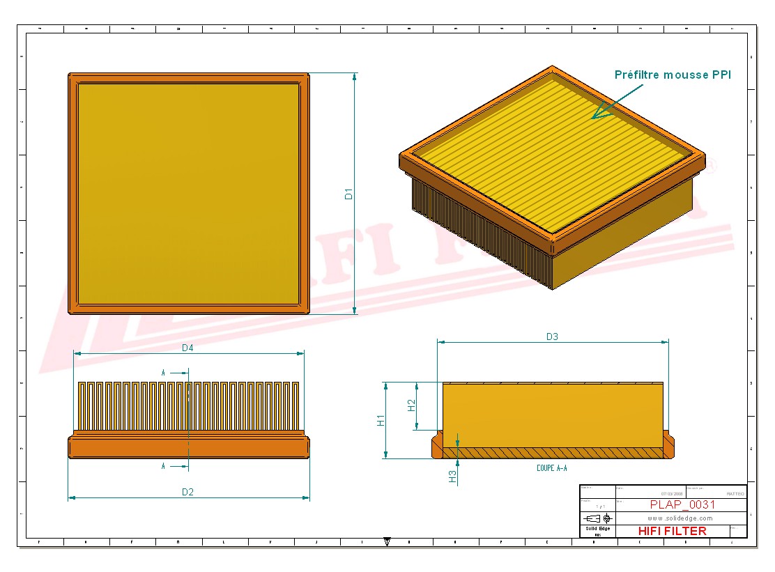 Schema tecnico Filtro aria