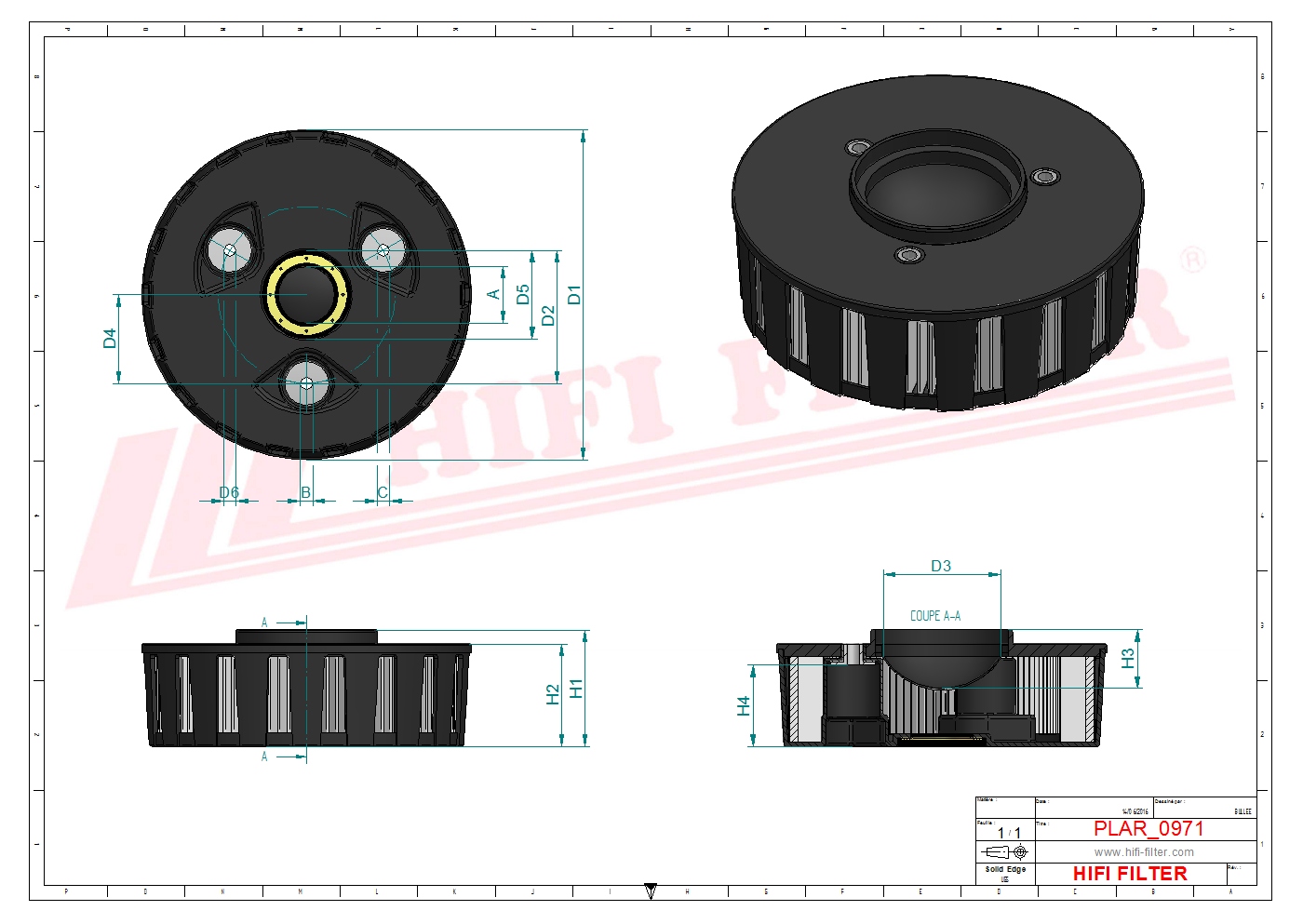 Schema tecnico Filtro aria