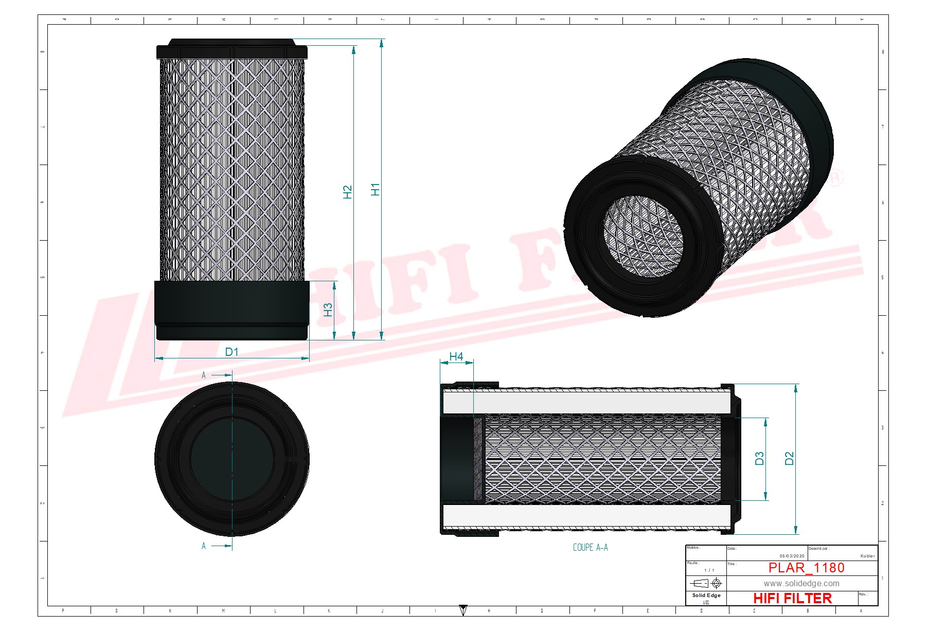 Schema tecnico Filtro aria P95-6905 per trattori e macchine agricole