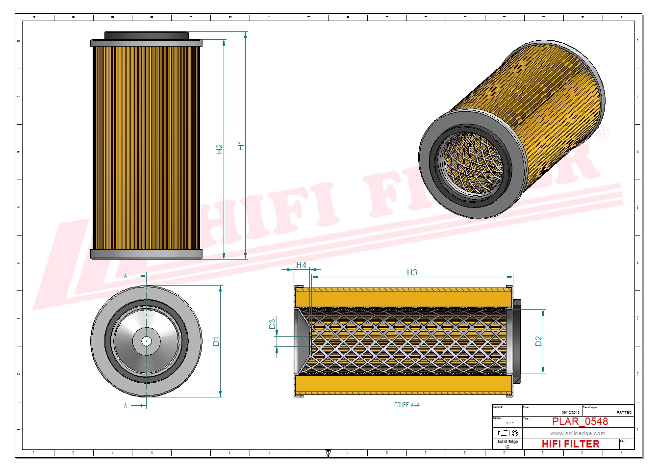 Schema tecnico Filtro aria