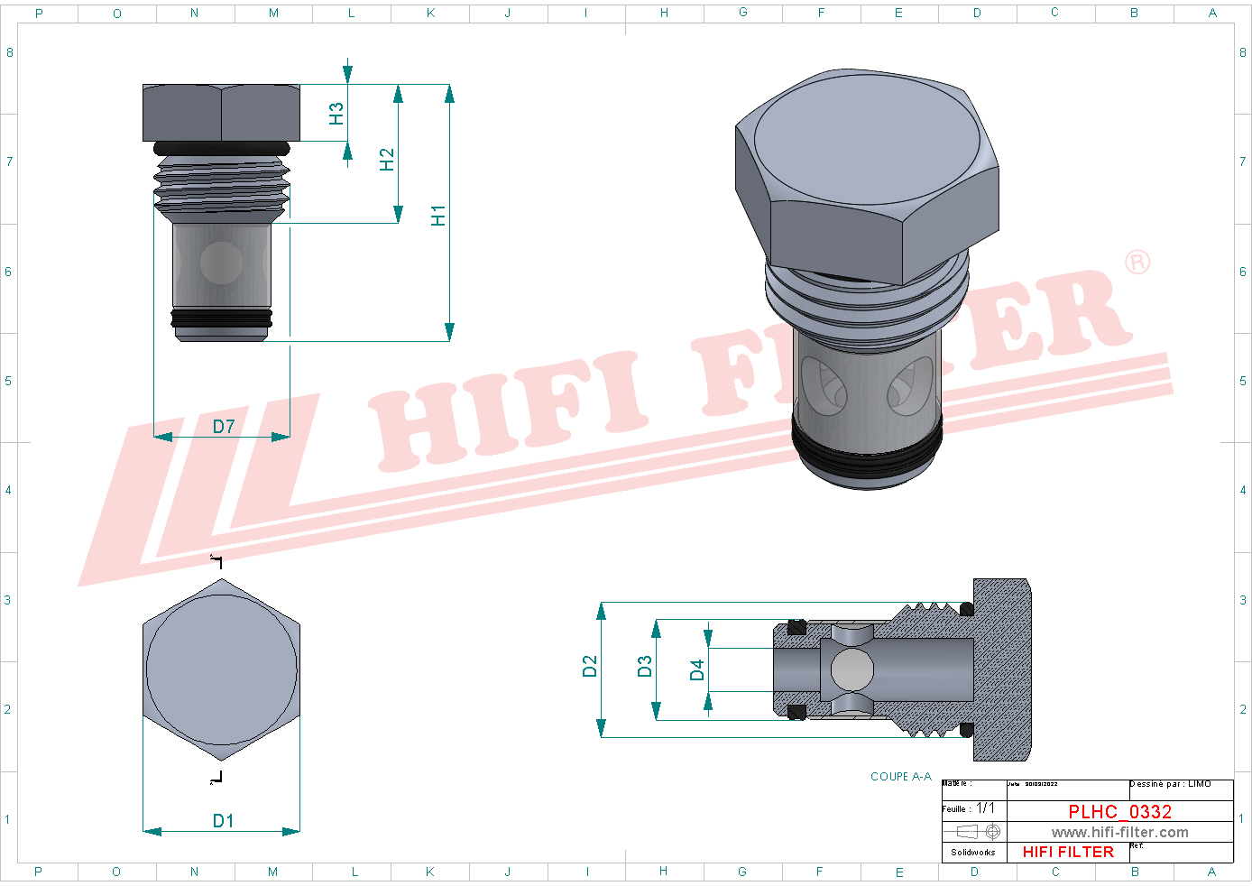 Schema tecnico Filtro olio