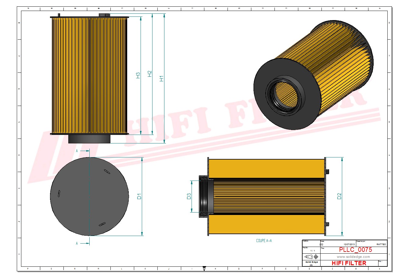 Schema tecnico Filtro olio