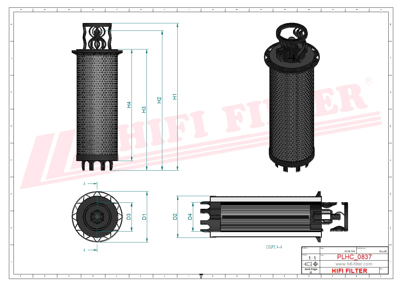 Schema tecnico Filtro idraulico 11168018 per trattori e macchine agricole