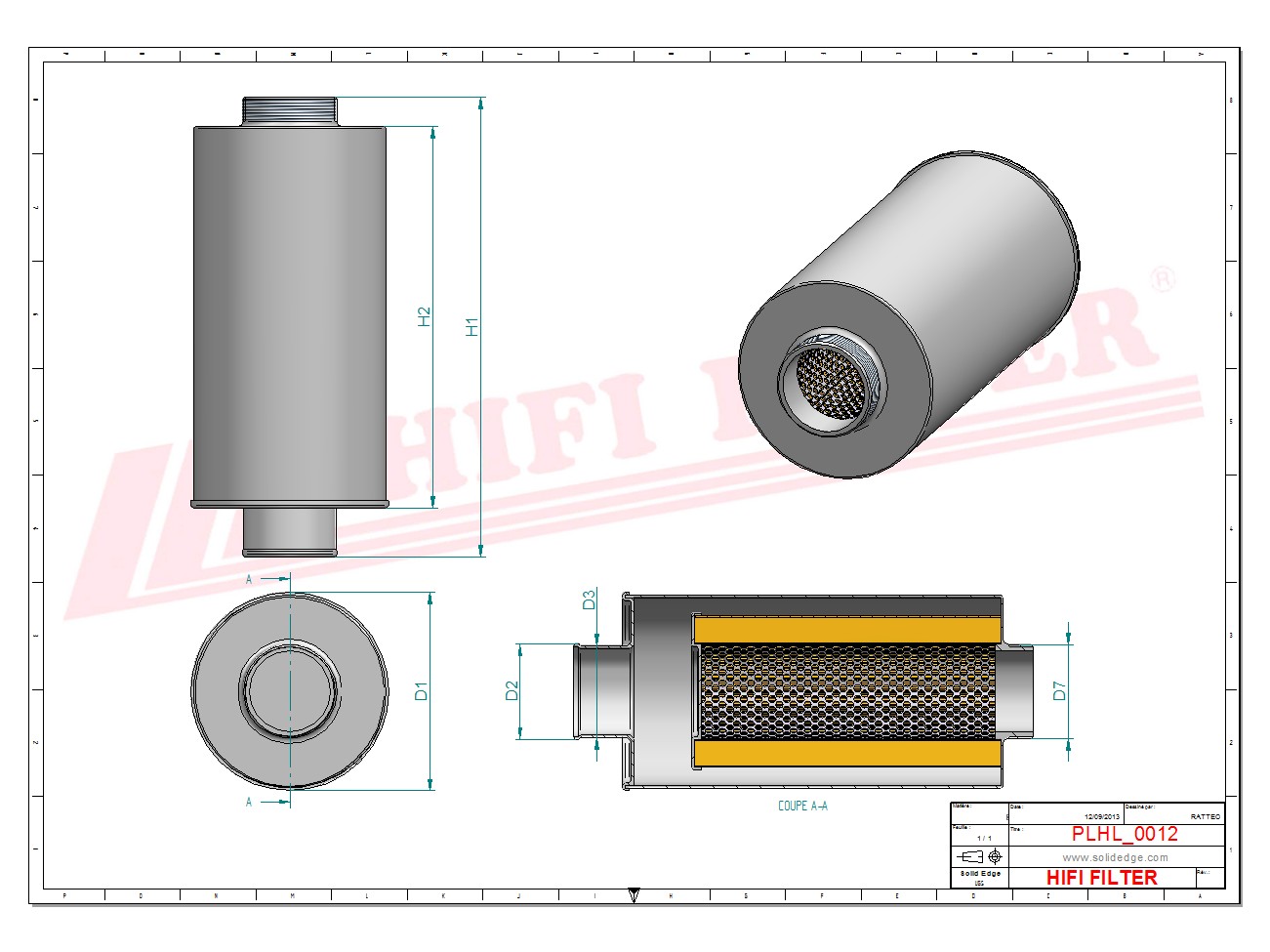 Schema tecnico Filtro olio