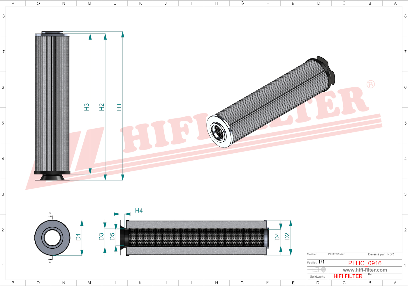 Schema tecnico Filtro idraulico 53109420 per trattori e macchine agricole