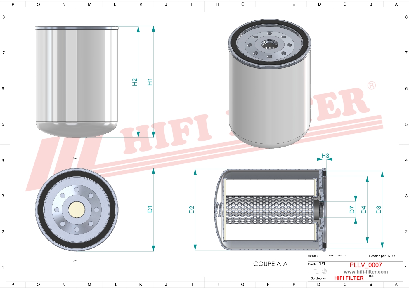 Schema tecnico Filtro olio 8000239 per trattori e macchine agricole