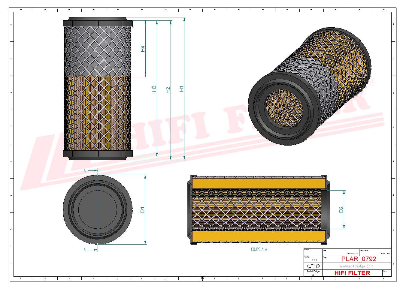 Schema tecnico Filtro aria 04710069 per trattori e macchine agricole
