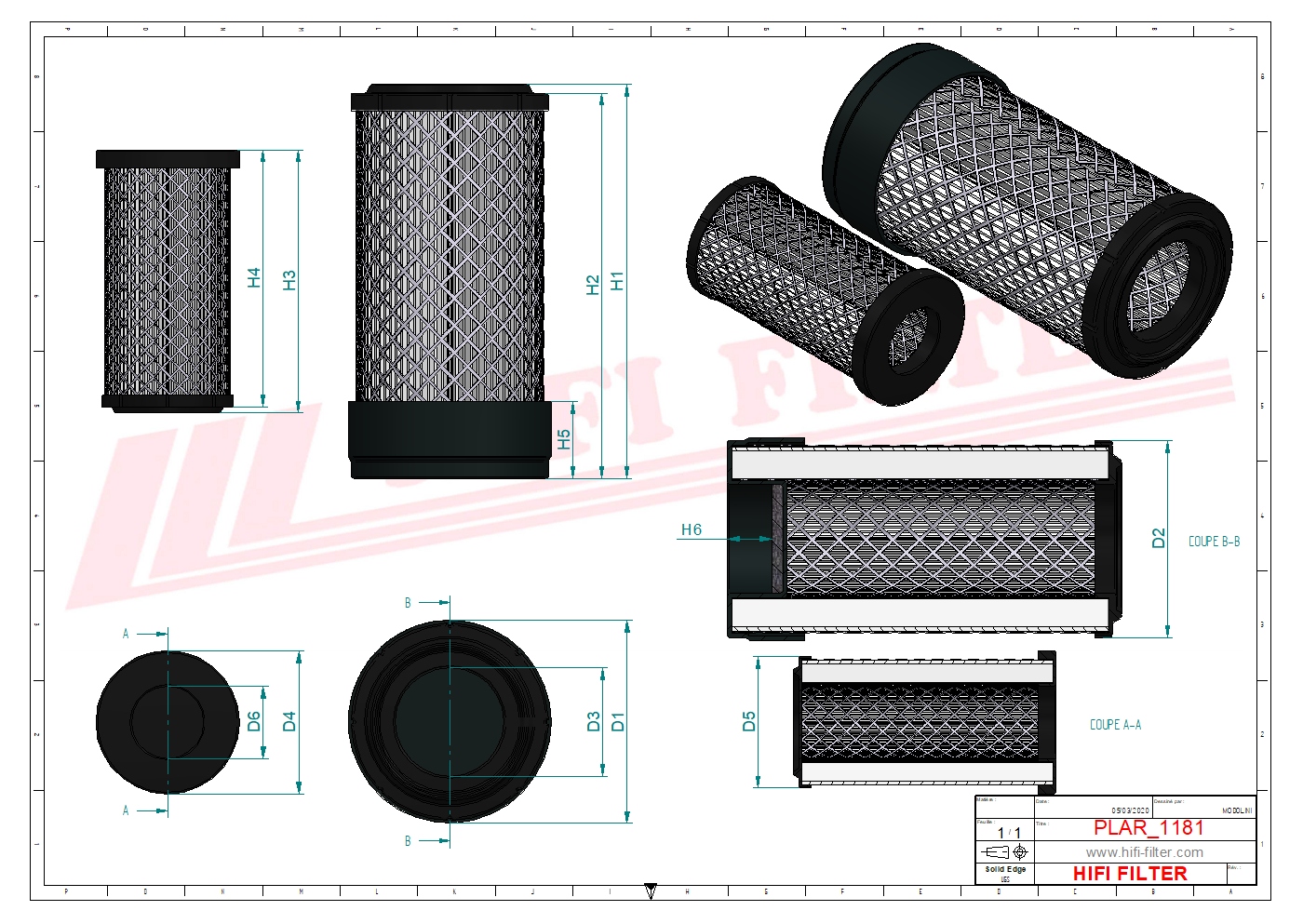 Schema tecnico Filtro aria X77-0690 per trattori e macchine agricole