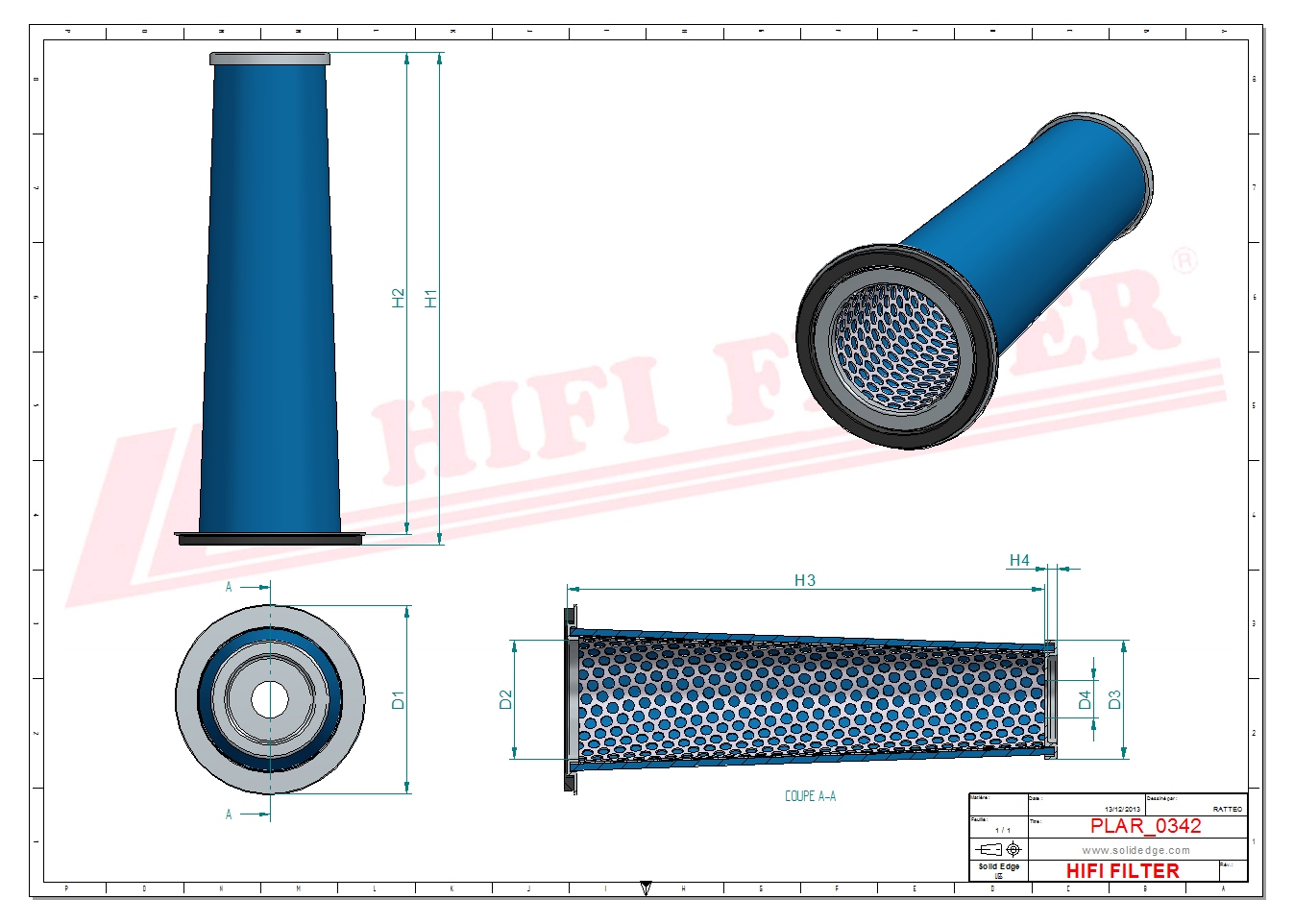 Schema tecnico Filtro aria