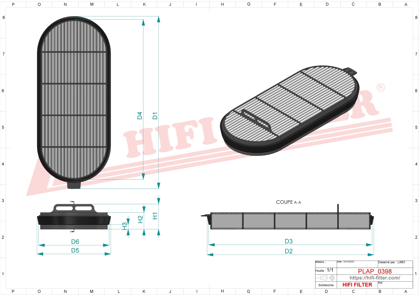 Schema tecnico Filtro aria 357245 per trattori e macchine agricole