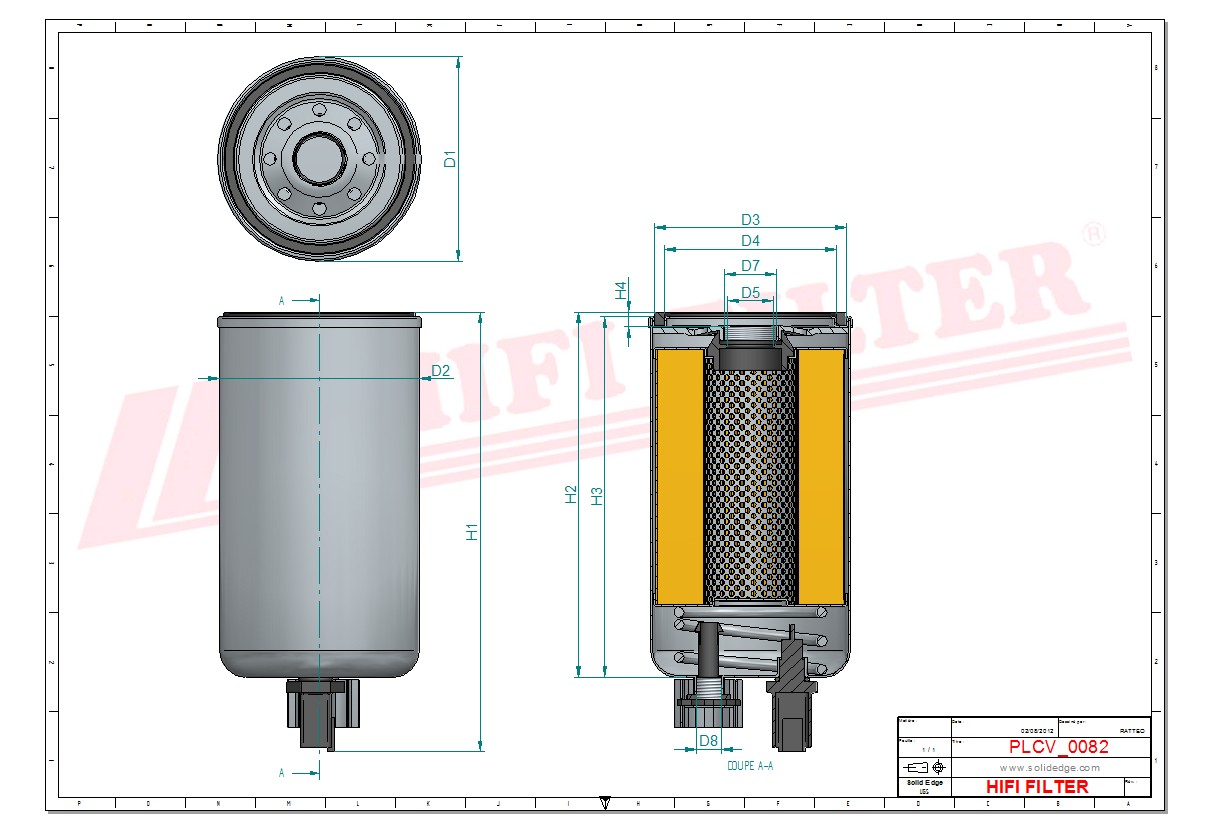 Schema tecnico Filtro carburante P55-0753 per trattori e macchine agricole