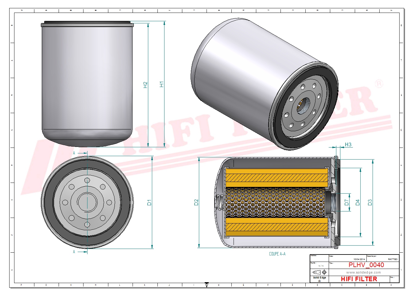 Schema tecnico Filtro olio