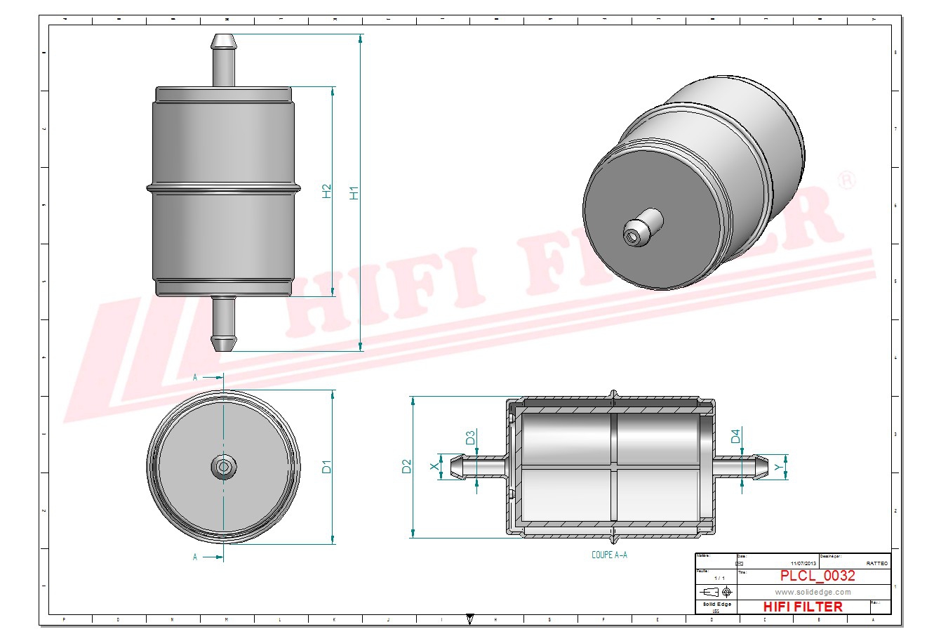 Schema tecnico Filtro carburante 1481046 per trattori e macchine agricole