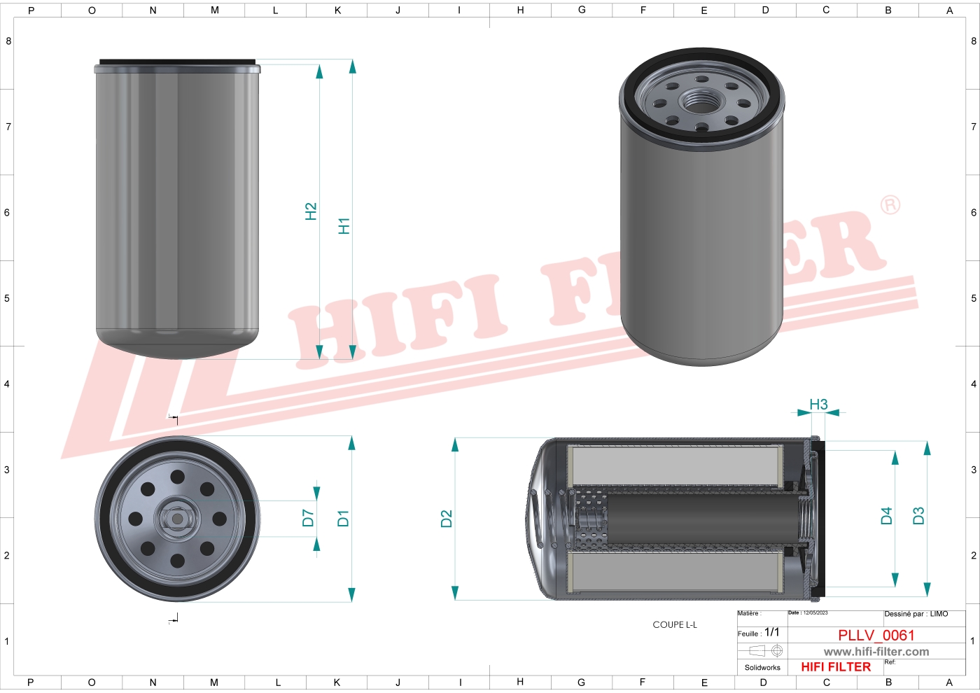 Schema tecnico Filtro olio 10101949 per trattori e macchine agricole